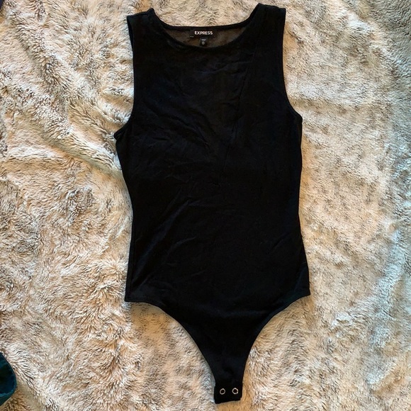 Express Tops - Express Black and Deep V Mesh Bodysuit
